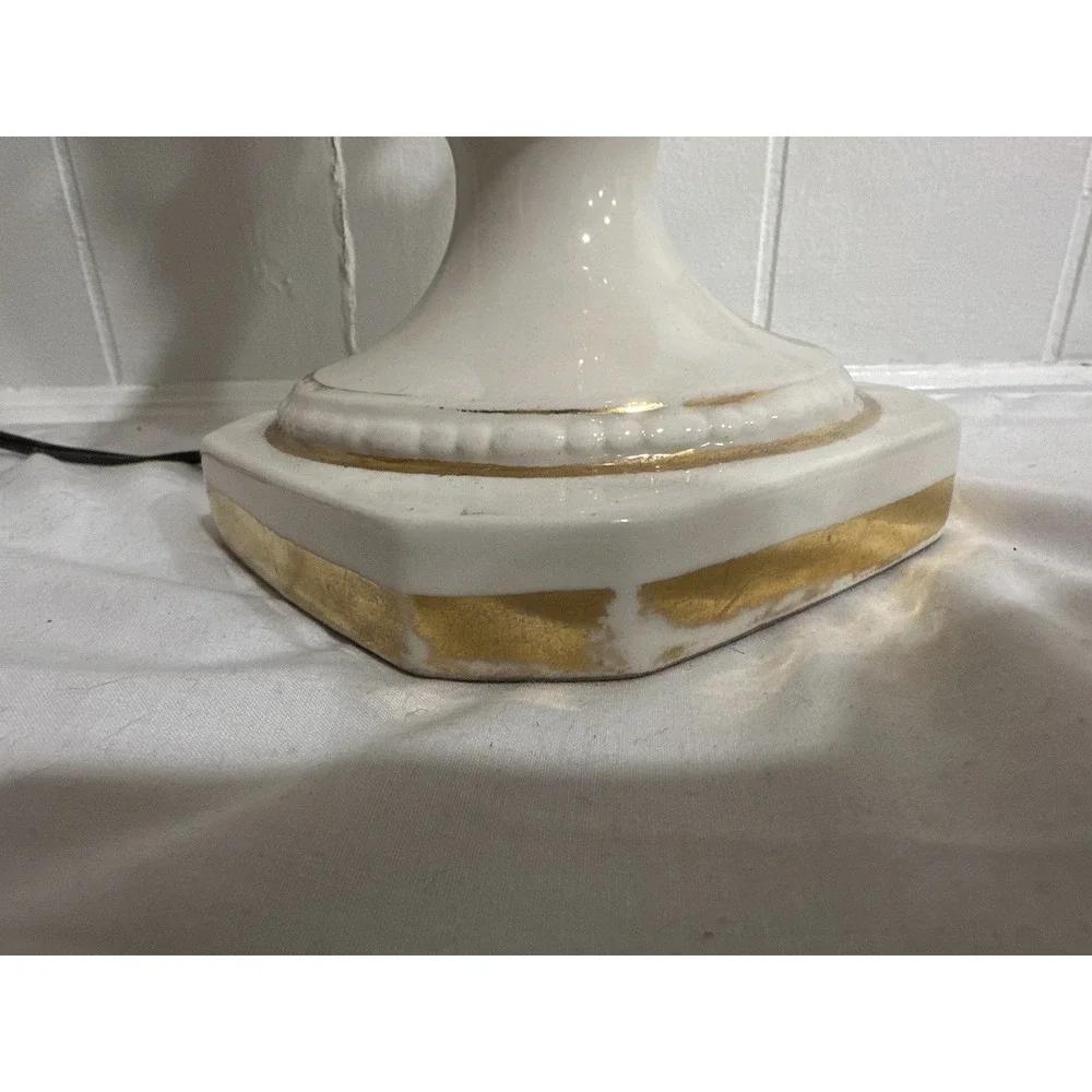 Antique Hand-Painted Porcelain Table Lamp –Floral England Urn Style, Gold Accent